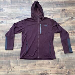 The North Face Men's Hoodie Full Zip Size L Burgundy Fleece Pocket Logo Jacket